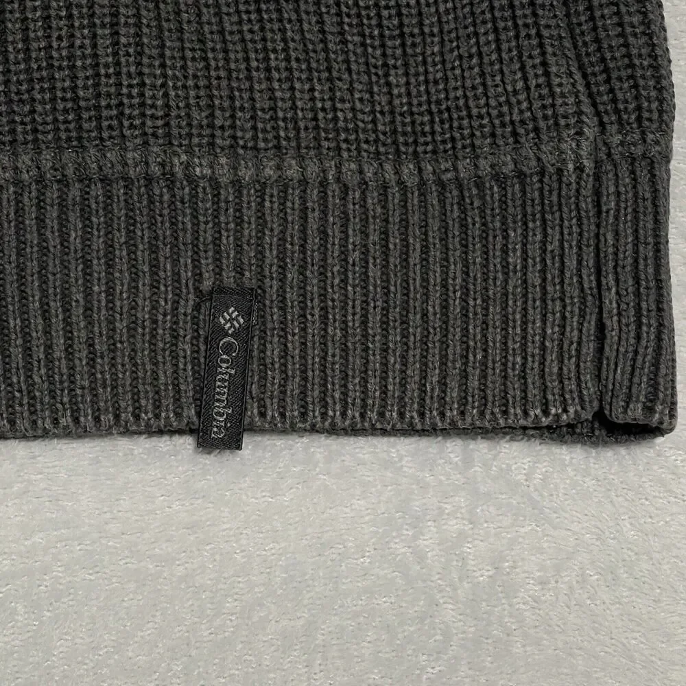 Columbia Sweater Men XL Gray Green Rib Knit Heavyweight 1/4 Zip Faded Distressed
